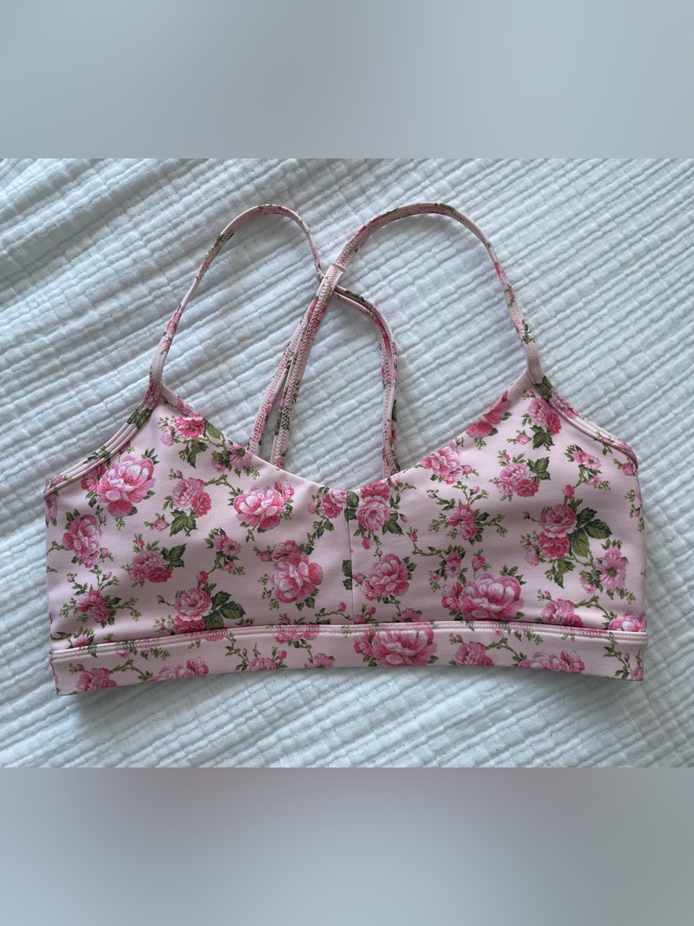 Love Shack Fancy x Bandier Pink Floral Strappy Sports Bra